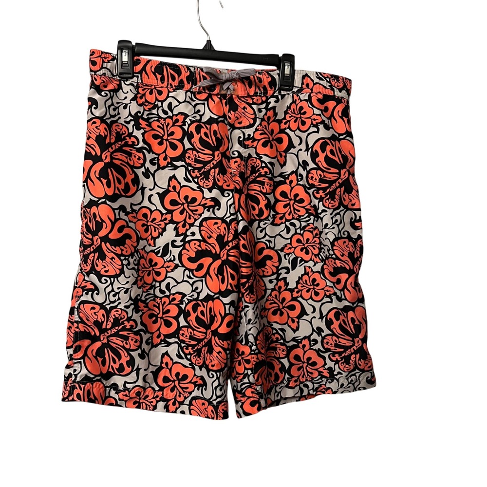 Lands End Kids XL 18-20 Boys Swim‎ Trunks Orange Floral Board Shorts